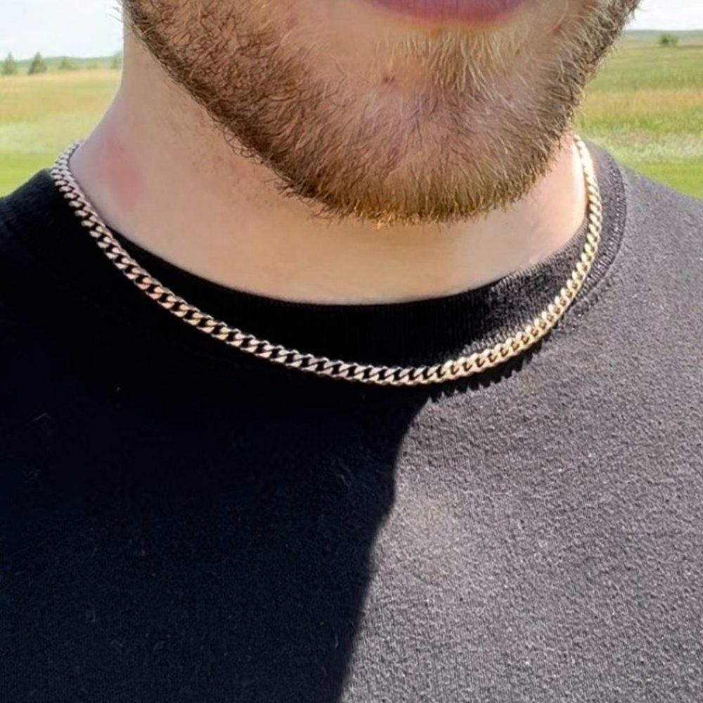 18k Rose Gold Cuban Link Chain Necklace Rose Gold on 316l Stainless Steel 18"